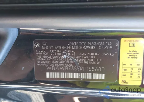 2009 BMW 335I from USA, damaged, VIN WBAWB73559P158680